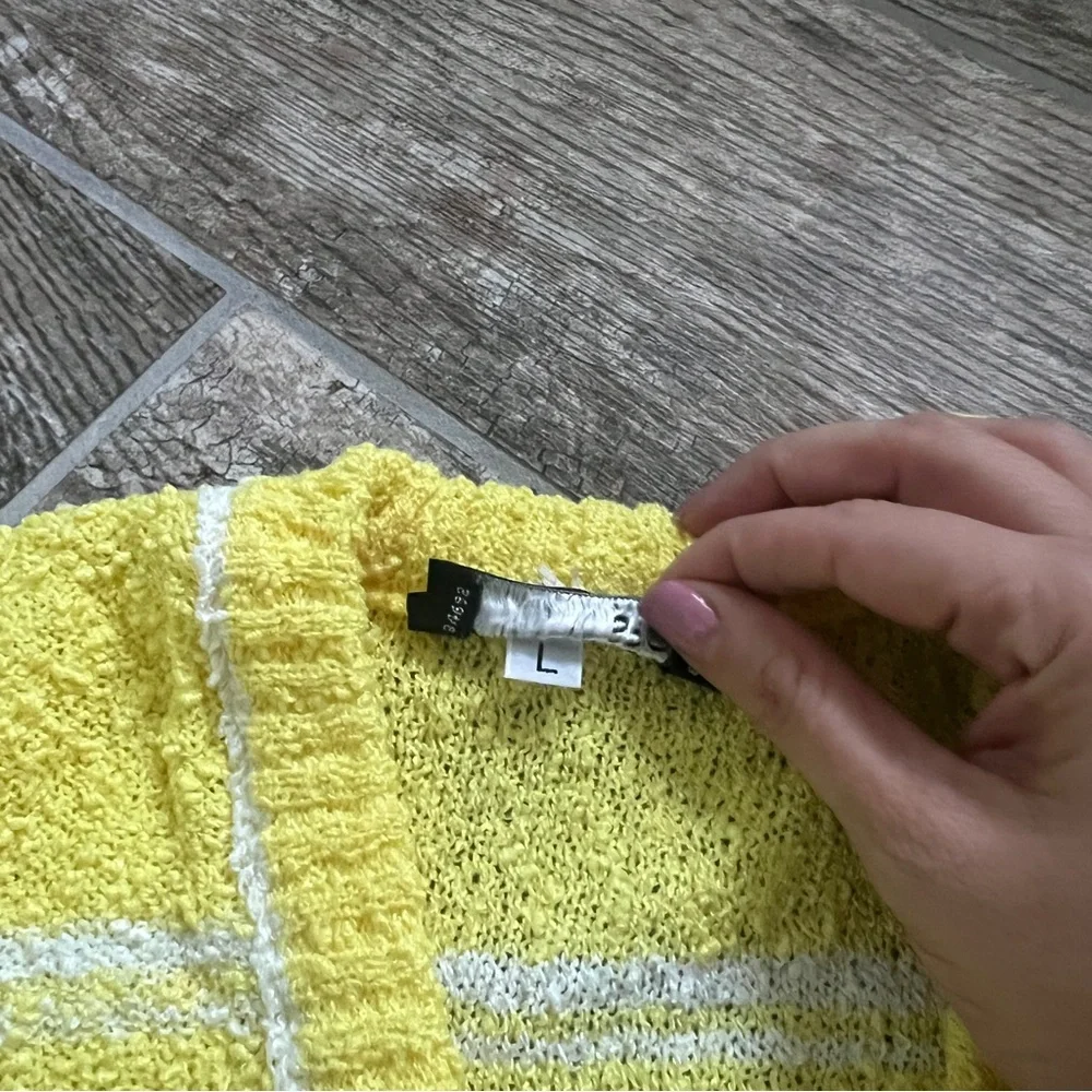 VINTAGE! Givenchy Sport Yellow and White Striped Cardigan, Button Closure, Large - Picture 5 of 6